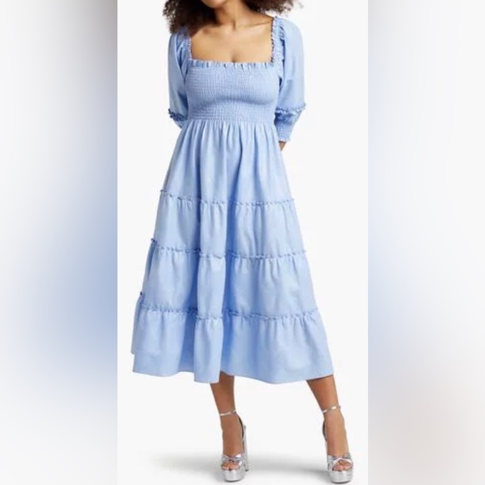 Hill house Nesli nap dress light blue glitter check size small